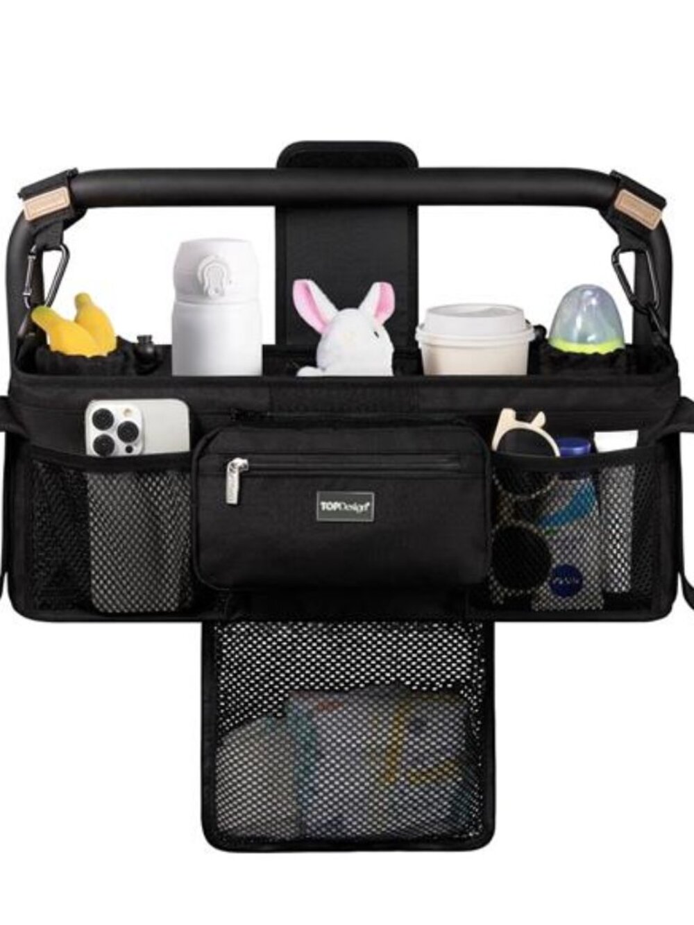 Universal Baby Stroller Organizer Caddy with Cup Holders Storage Bag Accessories